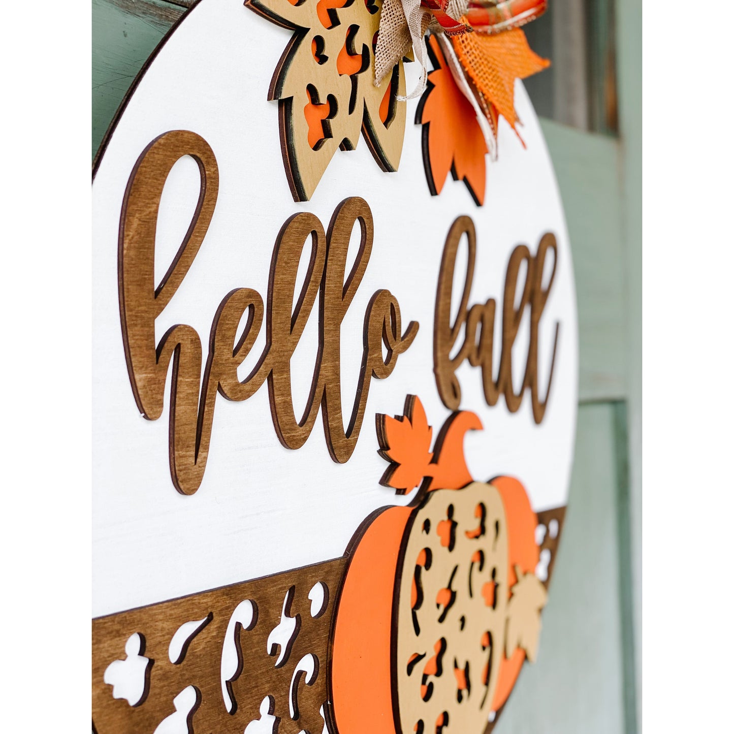 PCHSW Hello Fall Cheetah Pumpkin Door Hanger
