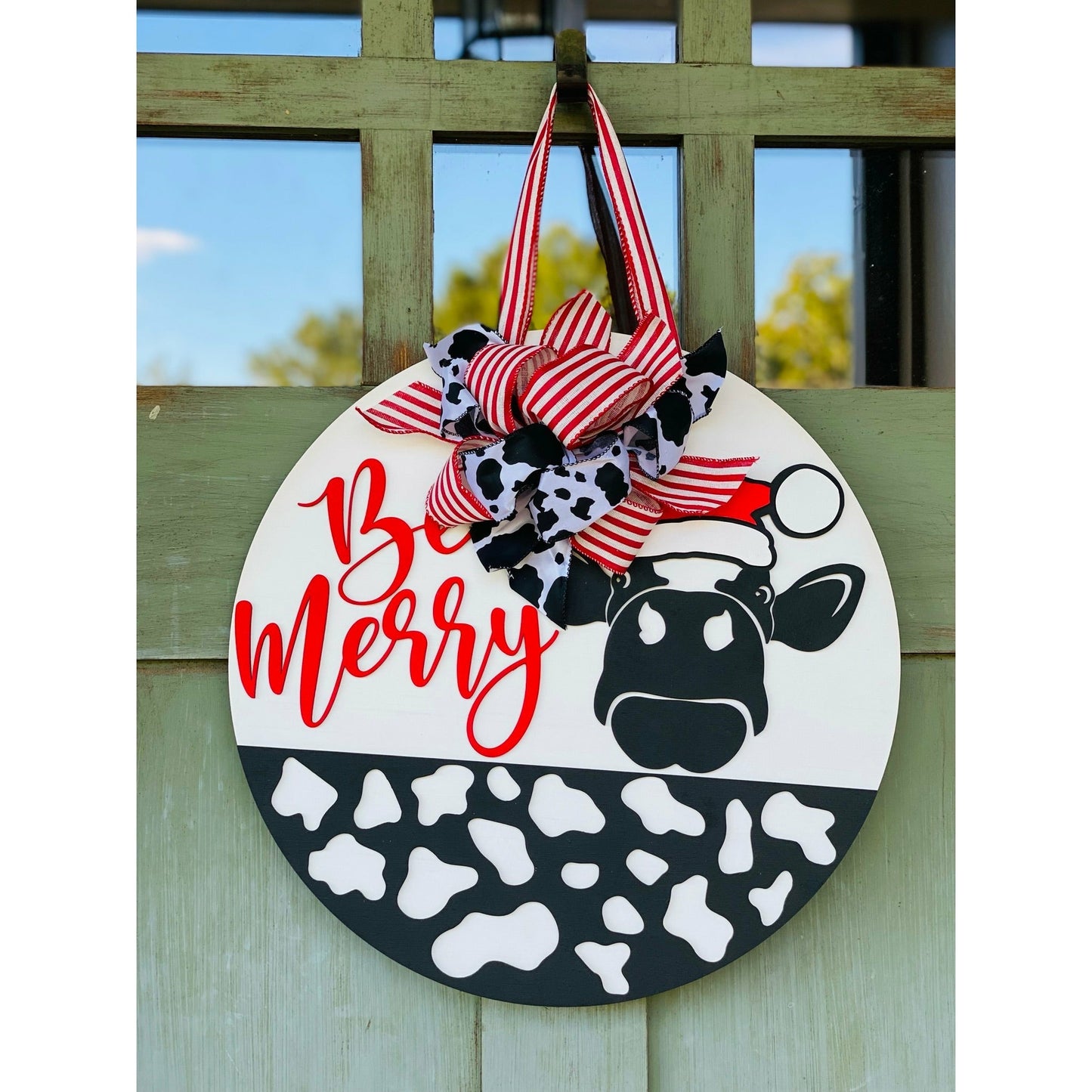 PCHSW Be Merry Cow Christmas Door Hanger