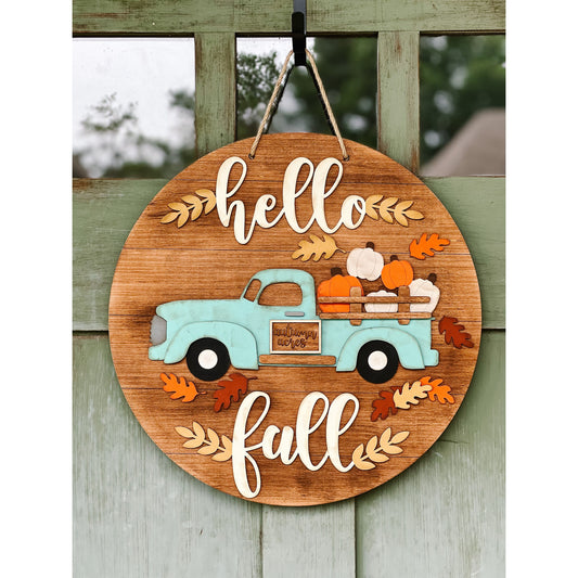 Fall Blue Truck Door Hanger