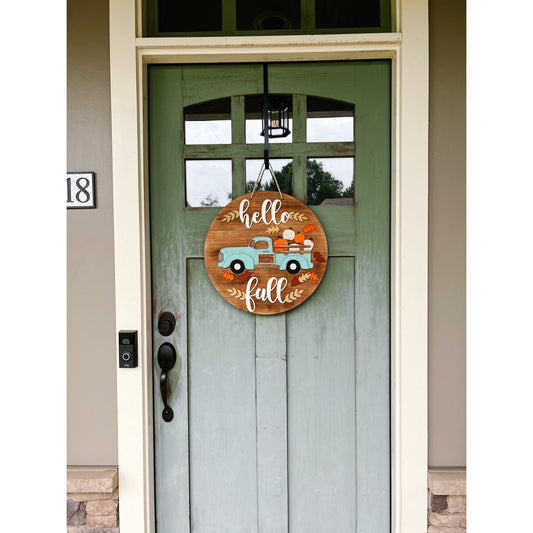 Fall Blue Truck Door Hanger