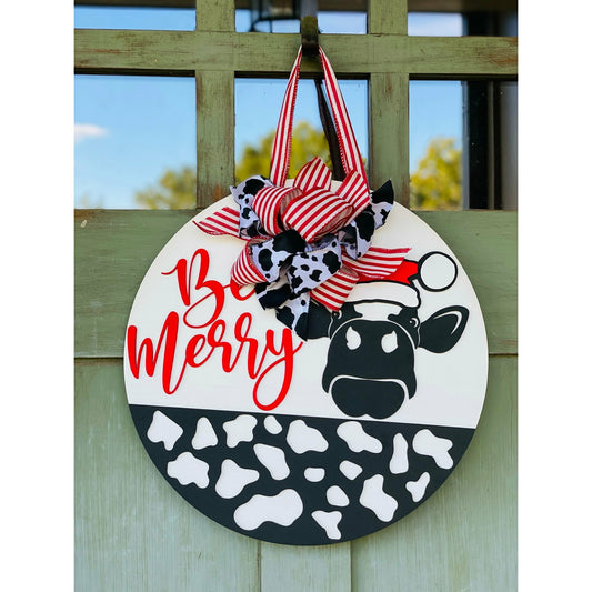 PCHSW Be Merry Cow Christmas Door Hanger